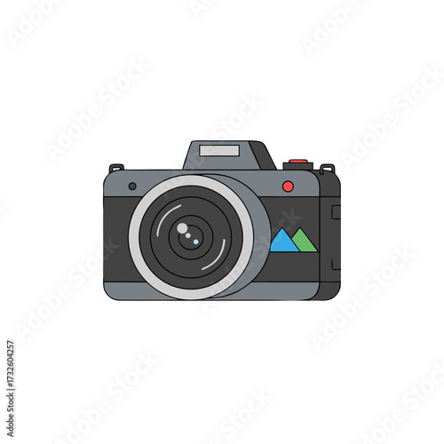 Camera illustration, flat design, natural colors, photography and media