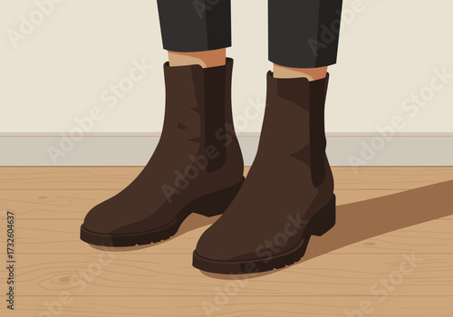Stylish brown ankle boots indoor setting digital modern environment view fashion concept