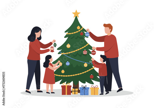 Family decorating christmas tree together at home holiday spirit warm atmosphere joyful moments