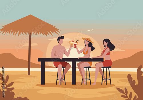 Cheers to friendship beachside celebration tropical sunset relaxed atmosphere social gathering