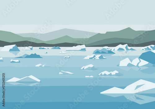 Exploring icebergs in a vast arctic landscape a scenic of nature's beauty