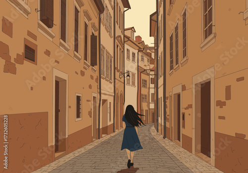 Exploring a serene alleyway italian town digital quiet environment perspective on urban life