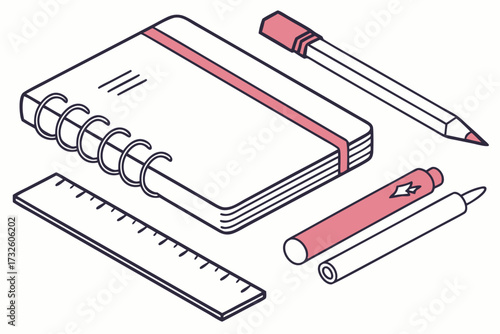 Minimalist back to school supplies collection with pencil eraser and ruler