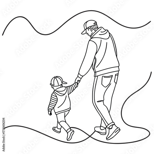 Father and child walking together