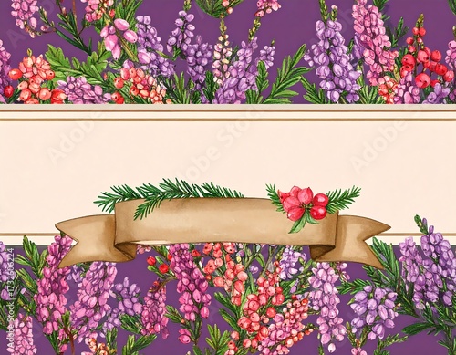 Floral banner with ribbon and blank space