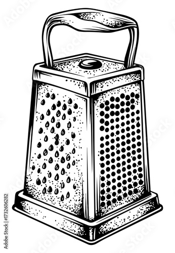 Vintage Cheese Grater Sketch – Hand-Drawn Illustration. Classic Cheese Grater Drawing, Retro Culinary Sketch Vector.