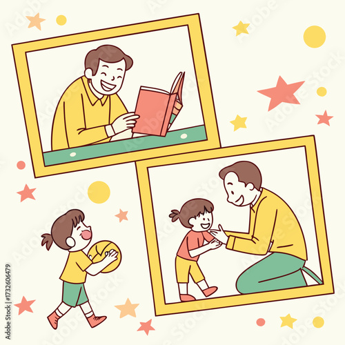 Happy Father Child Playing Reading