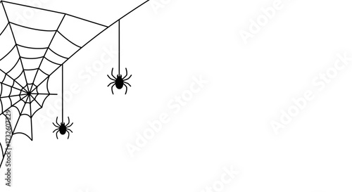 Simple Halloween Spider Web and Spiders Corner Illustration with Copy Space