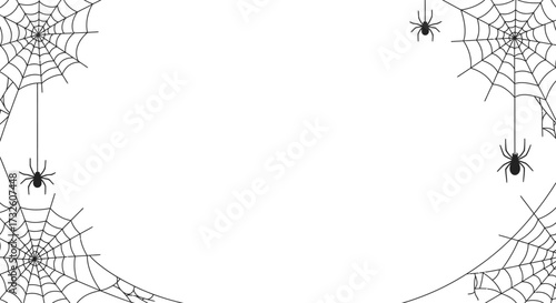 Halloween Spider Web and Spiders Corner Frame on White Background