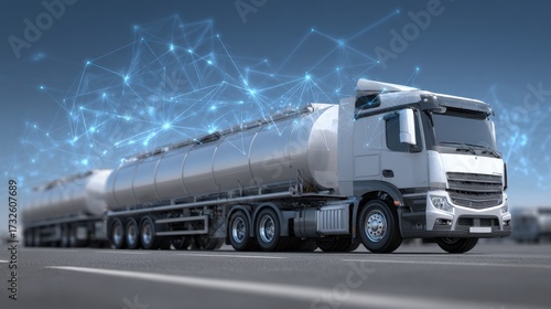 Focused view of wireless IoT sensors transmitting realtime data on fuel quantities with the monitoring system setup in the backdrop subtly out of focus.