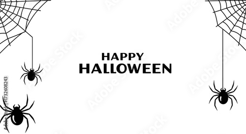 Happy Halloween Greeting Card Background with Spiders and Webs - Spooky Holiday Vector Illustration