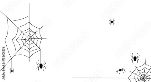 Minimalist Halloween Spiders and Webs Vector Illustration on White Background