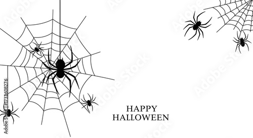 Happy Halloween Spiders and Spiderwebs Illustration on White Background. Spooky Halloween Design Vector.