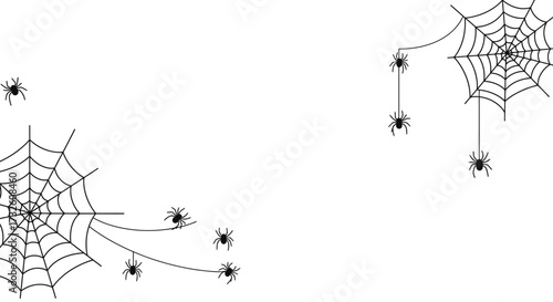Halloween Spiders and Cobwebs Border on White Background