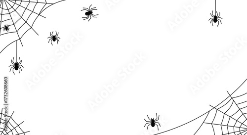 Halloween Spider Web and Spiders Frame Border on White Background