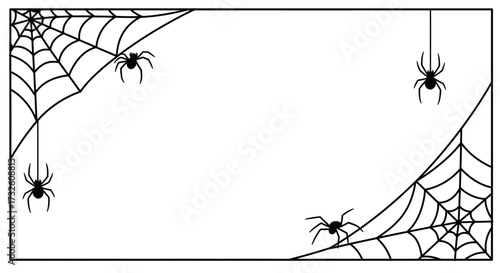 Halloween Spiderweb and Spiders Border Frame Vector Illustration
