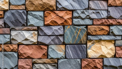 Textured stone wall with varied colors and chiseled edges, creat