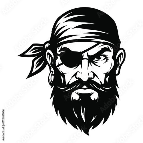 Intense pirate portrait with eye patch and bandana a gritty nautical symbol silhouette