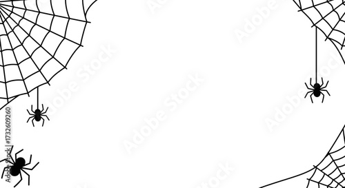 Halloween Spider Web and Spiders Frame Border on White Background