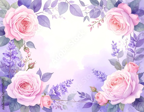 Floral frame with roses and lavender