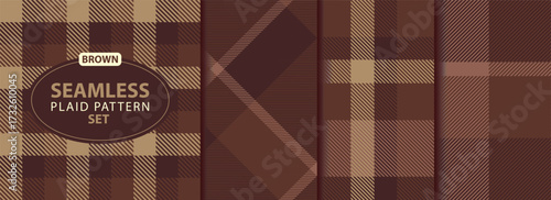 Collection of Brown seamless plaid tartan pattern, colorful natural fabric swatch, textile, geometric background