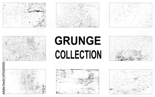 Collection of eight grunge dust and scratch texture. Vector bundle.