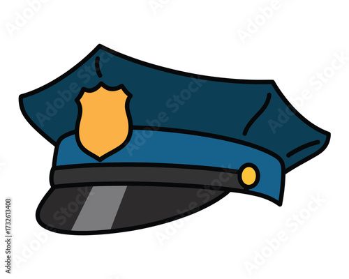 Cartoon police cap with badge and brim
