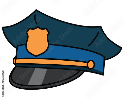 Cartoon police hat with badge and blue band