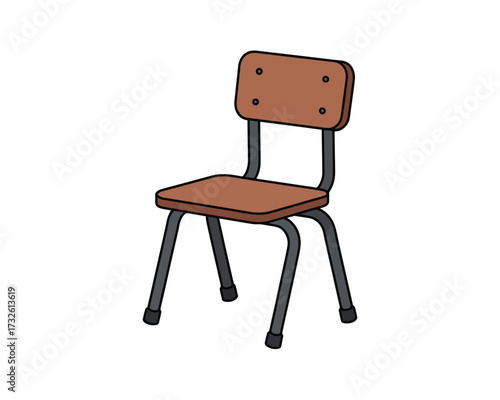 Simple wooden school chair with metal frame isolated on white background