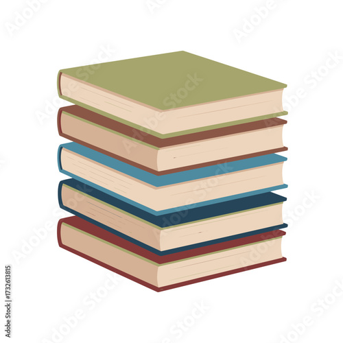 Stack of colorful hardcover books on a white background