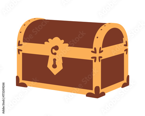 Vintage wooden treasure chest with ornate gold metal accents