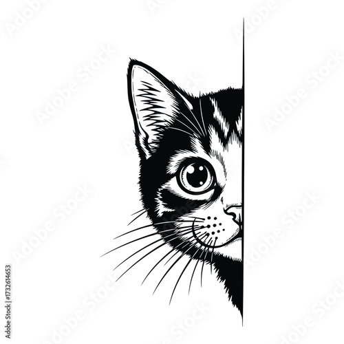 Peek a boo cat peeking around corner graphic art minimalist pet animal companion silhouette