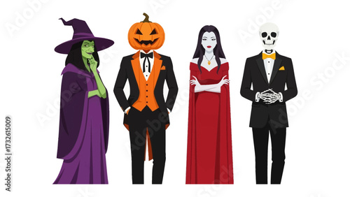 Halloween Costume Characters: A curated array of iconic Halloween characters stands in a visually rich illustration, creating a spectacle of spooktacular wonder. 