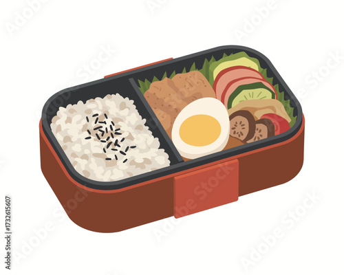 Delicious japanese bento box lunch with rice egg and vegetables
