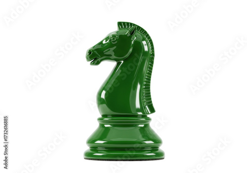 Green knight chess piece isolated, a glossy and vibrant game piece for strategy and intellectual pursuits PNG