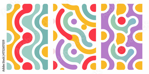 Abstract organic shapes and colorful wavy lines forming a playful modern pattern