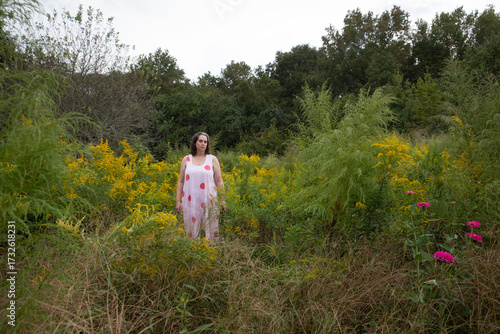 Woman in wildflower meadow