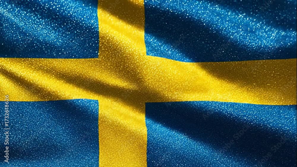 Glittering Swedish Flag Wallpaper - Close-up shot of the Swedish flag waving, with a glittering effect that adds depth and texture.