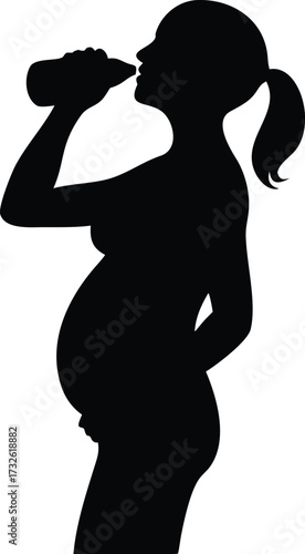 pregnant woman drink water vector silhouette