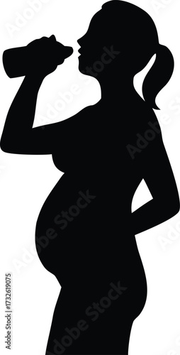 pregnant woman drink water vector silhouette