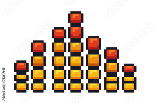 Pixel art equalizer icon. Retro 8-bit video game graphic. Audio music sound wave. Volume level meter. Digital display chart for sound frequency. Spectrum analyzer.