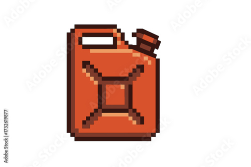 Pixel art fuel canister icon for retro video games. 8-bit jerrycan asset for gasoline or petrol. Vector cartoon illustration of energy or power resource on transparent background.