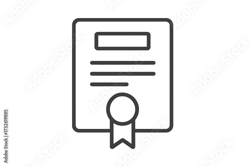 Certificate icon diploma symbol vector illustration. Linear outline award graphic for achievement, success, and graduation. Qualification, degree, or license document concept.