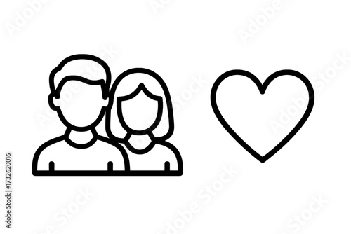 Couple icon with heart symbol. Man and woman in love. Concept for relationship, dating, marriage or valentines day. Simple linear vector illustration for web and mobile app.