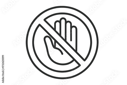 Do not touch sign linear icon. Stop hand gesture in prohibition circle. Vector illustration of warning, forbidden, and no entry symbol. Restricted area concept. Danger alert.
