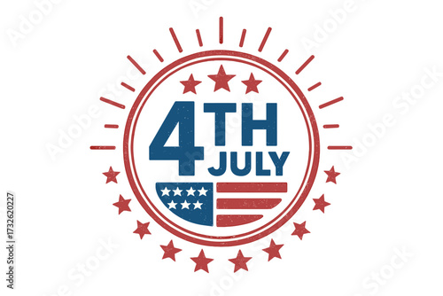 4th of July Independence Day USA vector design. American patriotic holiday celebration symbol. Vintage retro grunge stamp, emblem, or seal with stars and stripes illustration.