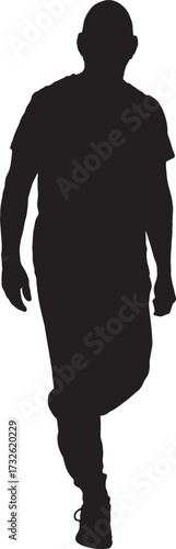 vector, silhouette of front view of a man walking, dressed in sportswear
