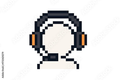 Call center headset icon in pixel art style. Customer service, support operator symbol. 8-bit retro gamer, streamer or podcast avatar. Headphone with microphone vector.