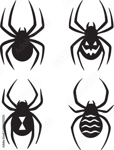 Stylized spiders with unique abdomen symbols