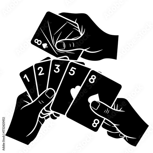 Vector Black Hands Playing Cards Silhouette